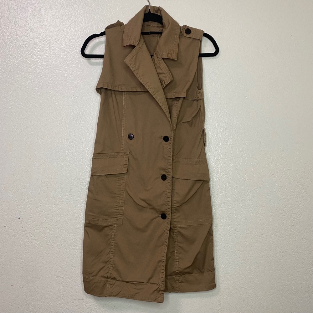 Banana Republic Tan Double Breasted Sleeveless Utility Vest Dress Pockets XXS - Picture 2 of 7